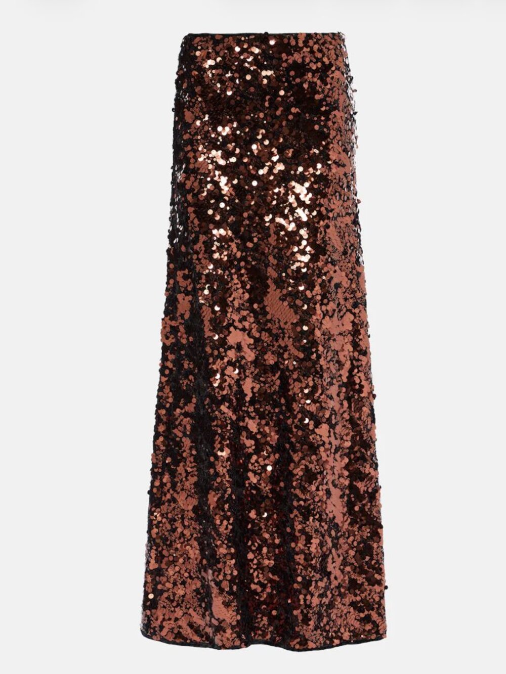 GANNI sequin maxi skirt in rich bitter-chocolate/Demitasse brown, size EU 38